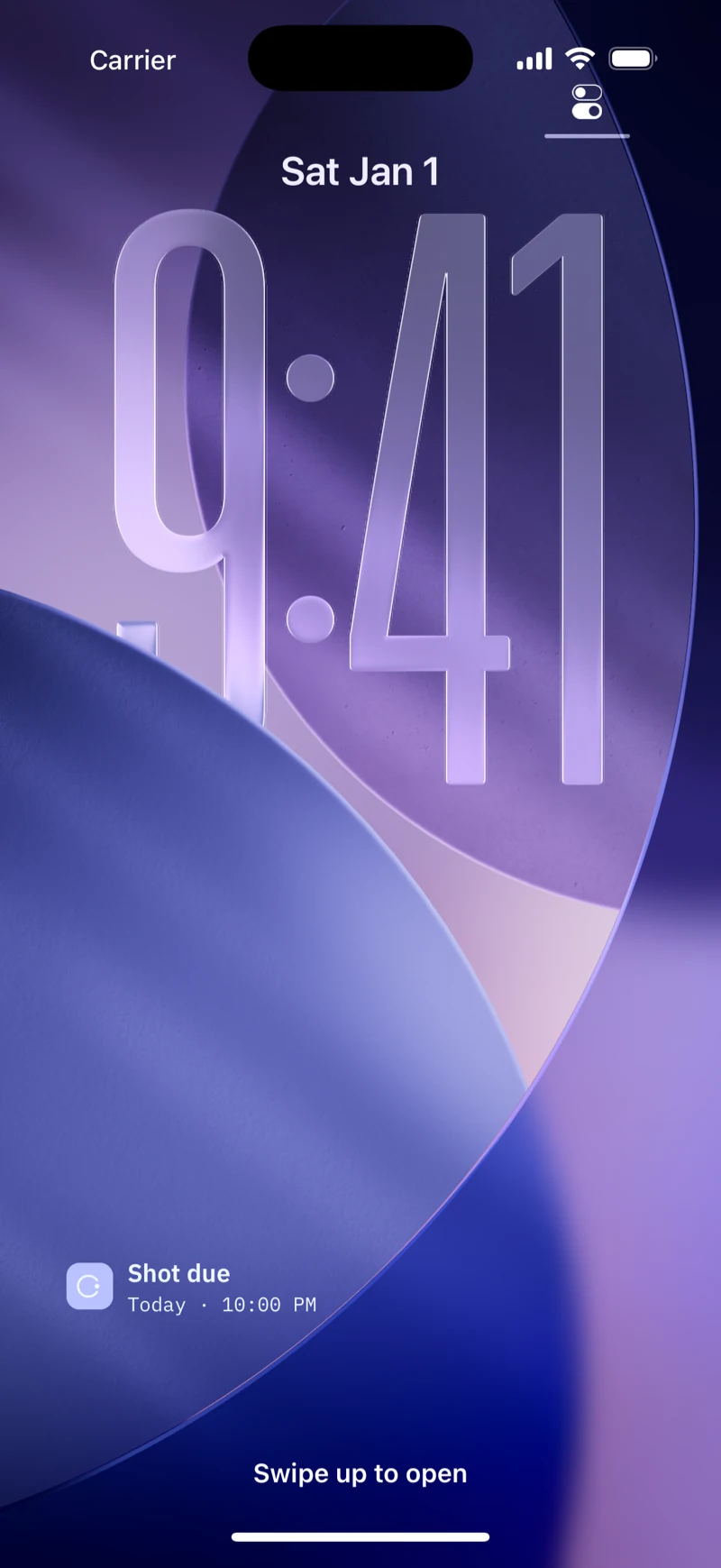 Lock Screen widget: Shot due, Today 10:00 PM, with no compound name